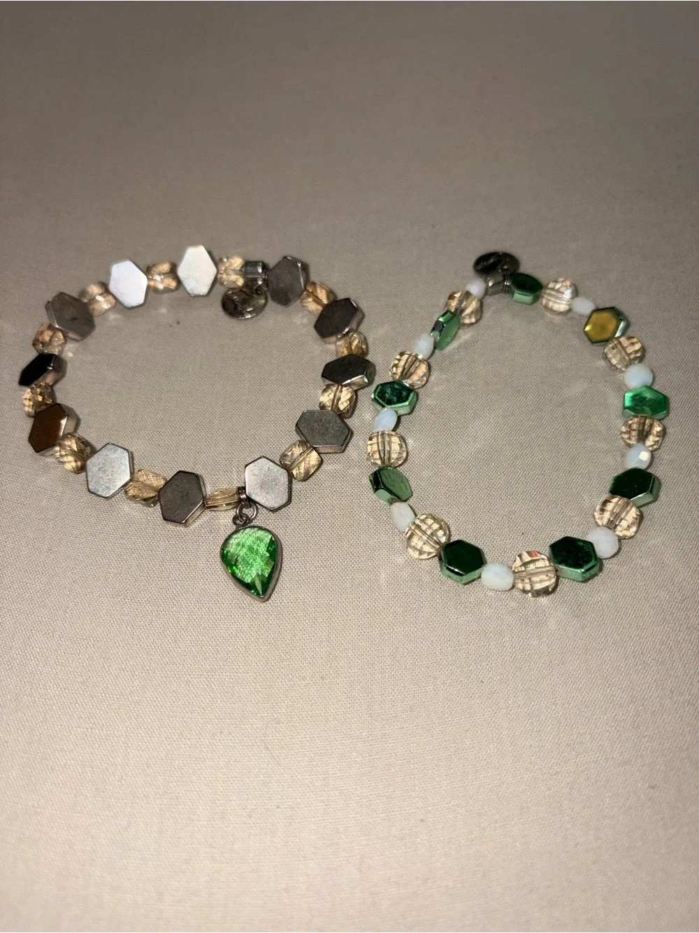 Vintage-Inspired Green & Silver Beaded Erimish Bracelet Set